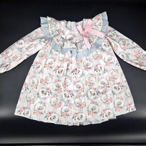 Rochy Spanish Boutique Bunny Rabbit Floral Ruffle Easter Dress 5Y‎ NWOT